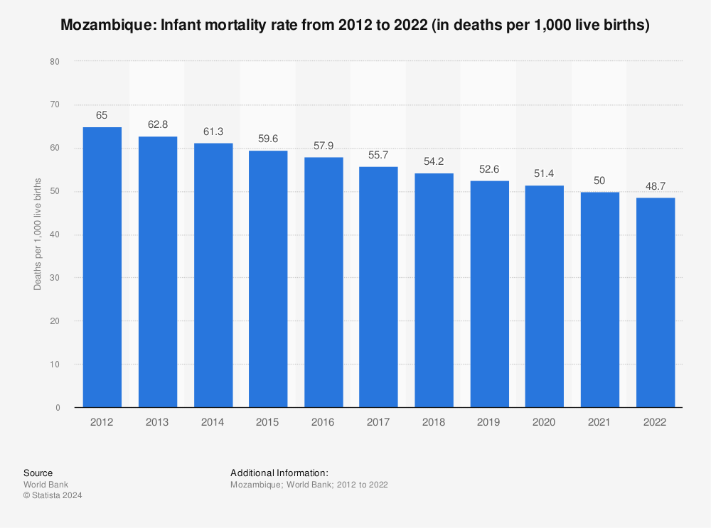 Statistic: Mozambique: Infant mortality rate from 2011 to 2021 (in deaths per 1,000 live births) | Statista